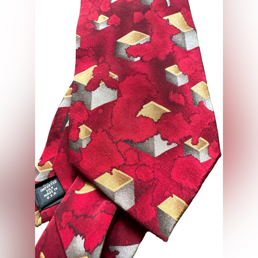 Greatful Dead red 100% silk tie abstract cubes
